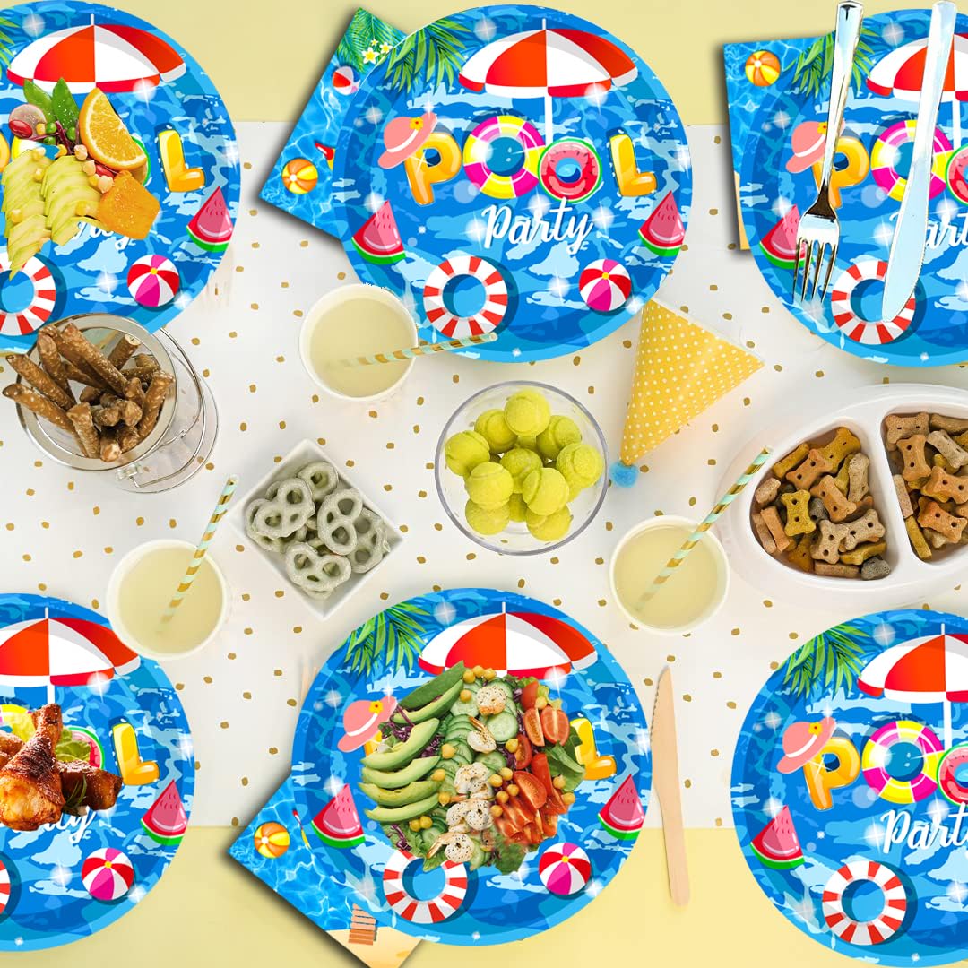 GOGUOGOFA 80Pcs Pool Party Supplies Summer Pool Party Set 7""Pool Paper Plate Pool Napkins for Beach Pool Theme luau Beach Pool Birthday Party Decorations|Serve 40, Blue