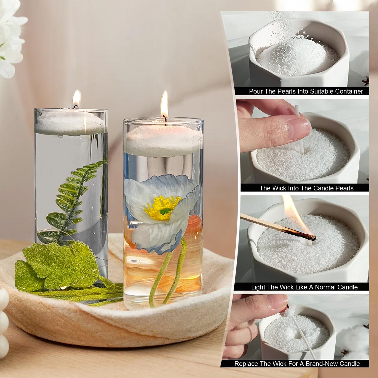 Pearled Candles with 30 Wicks - 18 Oz YUKCAXDLS Gardenia Whisper Scented DIY Pearleds Wax Refillable for Making Lasts up to 100+ Hours of Steady Burn Smokeless - White