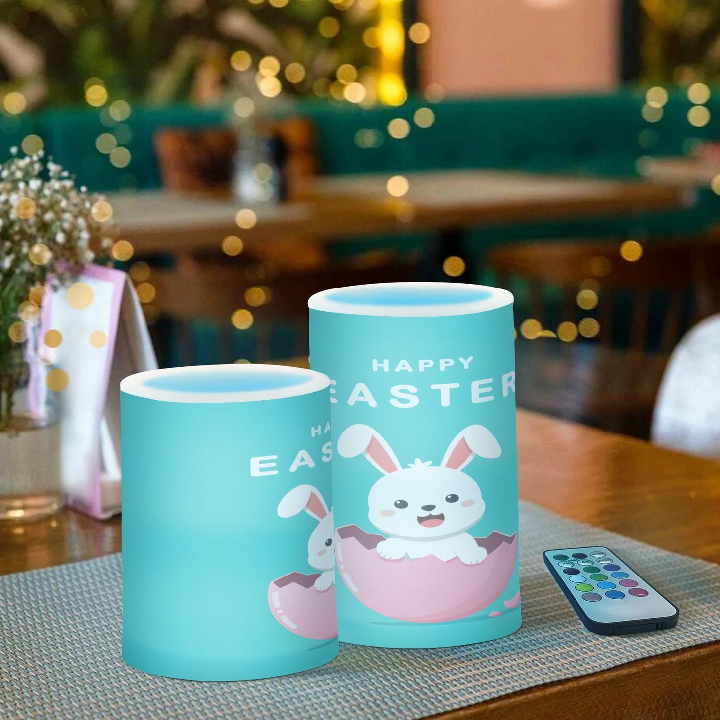 ALAZA Happy Easter Egg Rabbit Cute Bunny Flickering Flameless Candles Battery Operated with Remote Timer,Tea Light Candles LED Pillar Votive Candles Set of 2 for Outdoor Indoor Decorations