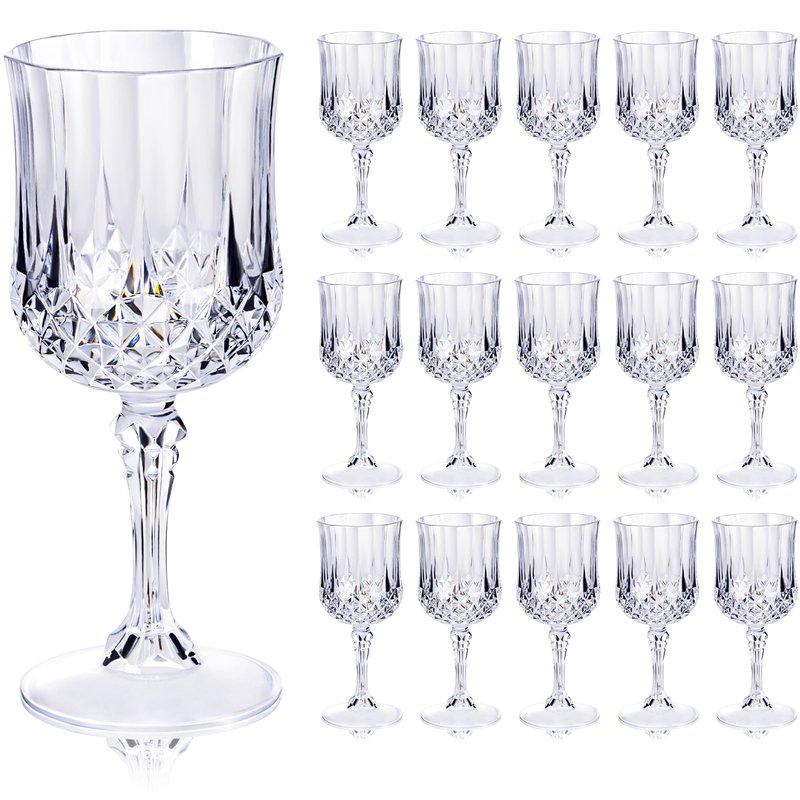 Ciaell 24PCS Plastic Wine Glasses - 7 Oz Plastic Goblets for Party - Clear Vintage Drinking Glasses - Disposable Water Goblets Set for Wedding, Bar, Wine, Beer, Juice, Cocktail, Whiskey