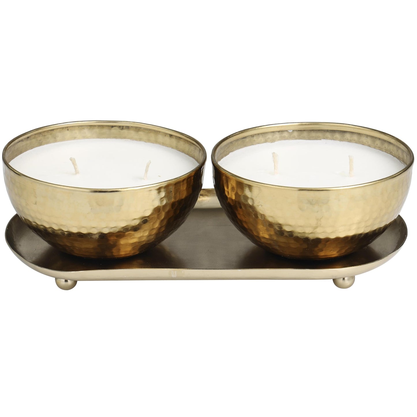Deco 79 Metal Decorative Candle Egyptian Mint Scented Hammered 12 oz 2 Wick Aromatherapy Candle with White Wax, Set of 2 Wax Aromatherapy Candle 10" W, 3" H, Gold