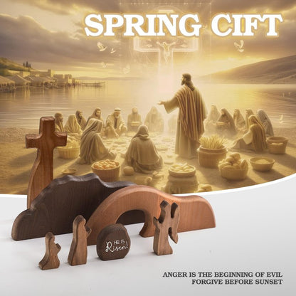 FARGEPENN Wooden Nativity Set, The Empty Tomb Easter Scene, Christian Cross Decorations, Decorations Religious Jesus Tomb Easter Kit Display for The Home, Tabletop, Office