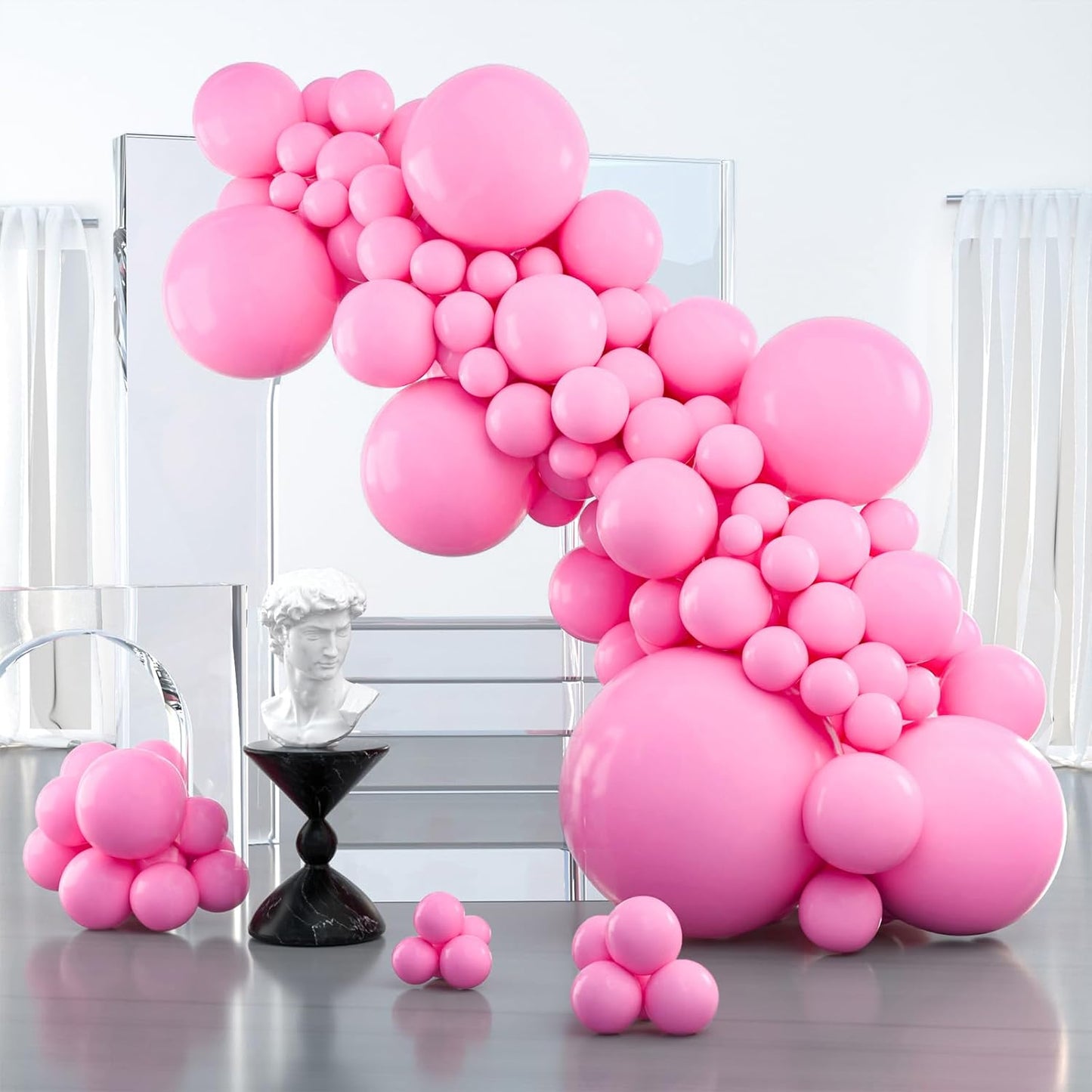 PartyWoo Pink Balloons - 127 Pcs in Various Sizes | Hot Checkered Marble Gradient Heart-Shaped for Valentine's Day & Weddings