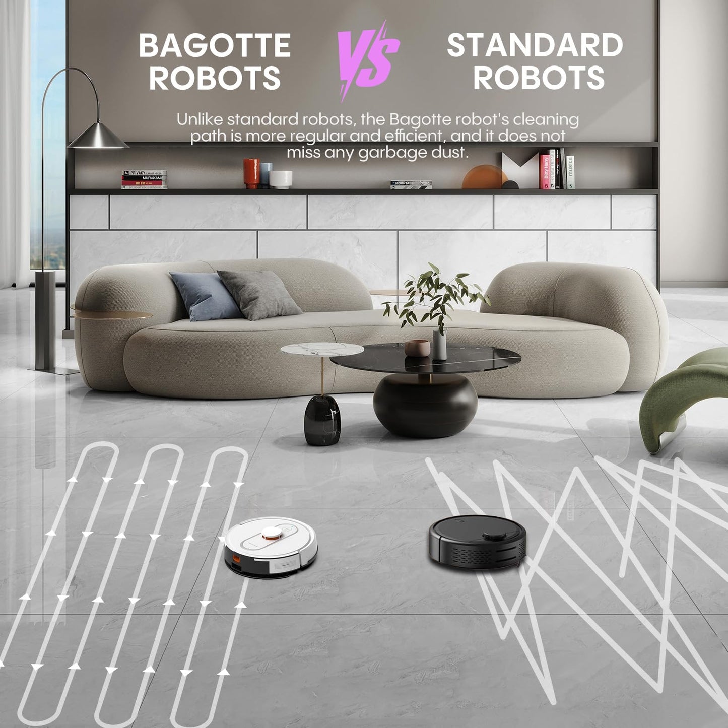 Bagotte Robot Vacuum and Mop Combo, 6000Pa Robotic Vacuum with Mapping, Self-Emptying Station for 90 Days Hands-Free Cleaning, LiDAR Navigation,Wi-Fi/App/Alexa Voice Control, for Carpets&Hard Floors