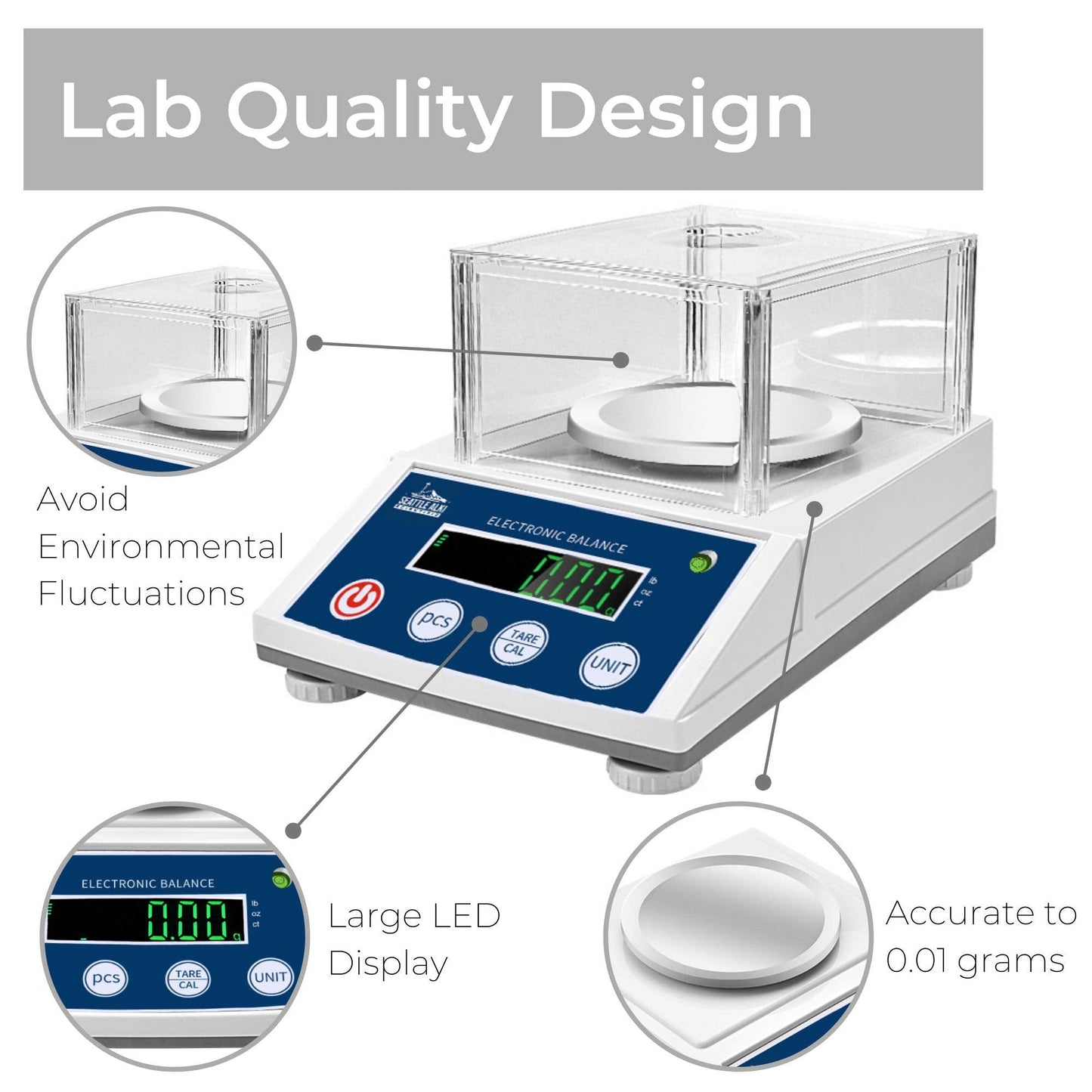 Seattle Alki Scientific Lab Analytical Precision Scale 3000g x 0.01g, Grams, Ounces, Pounds and Carats, 0.01g Accuracy Scientific Balance for Lab, Jewelry, Business, by Fristaden Lab
