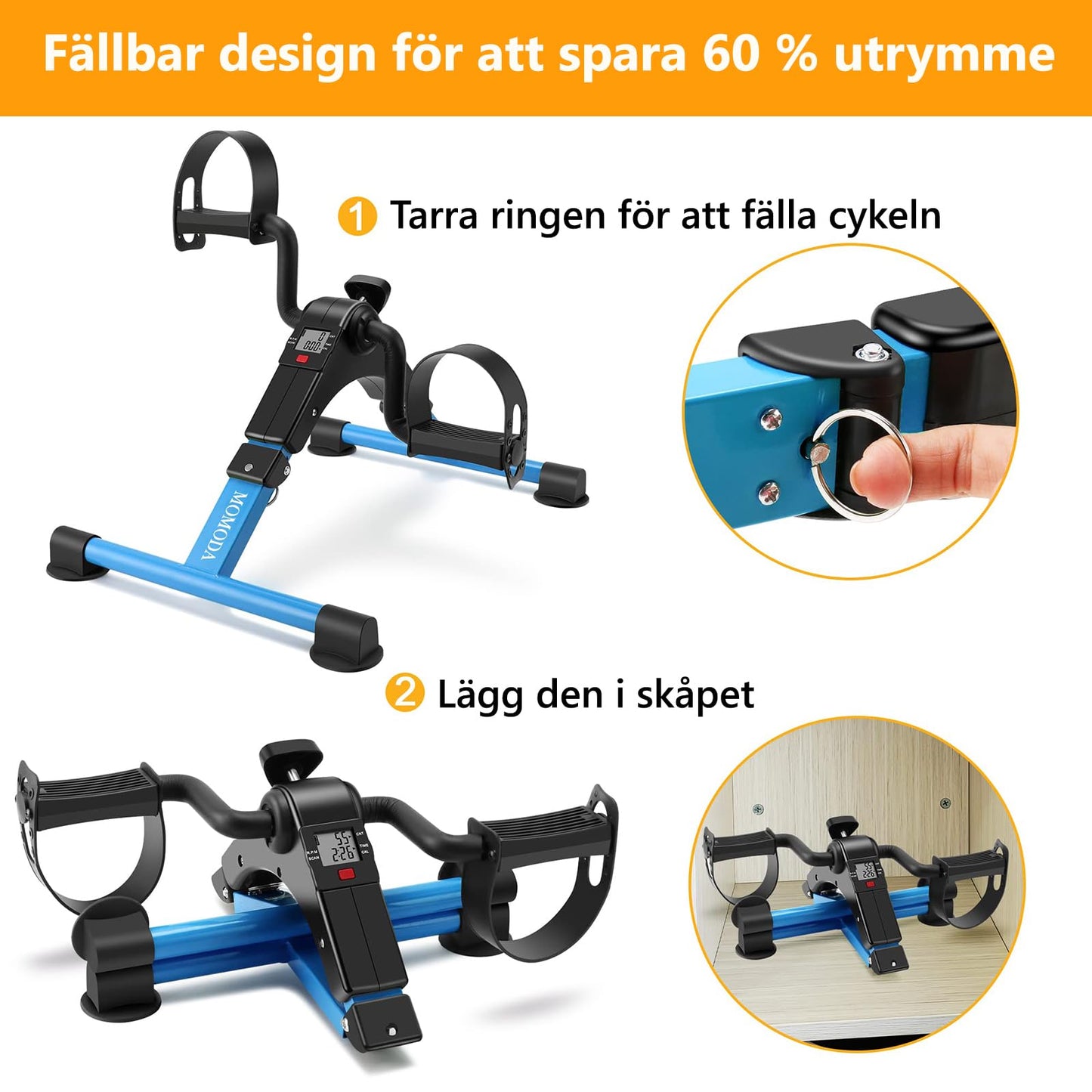 Pedal Exerciser Leg and Arm Exercise Bike with LCD Monitor Foldable (black/blue)