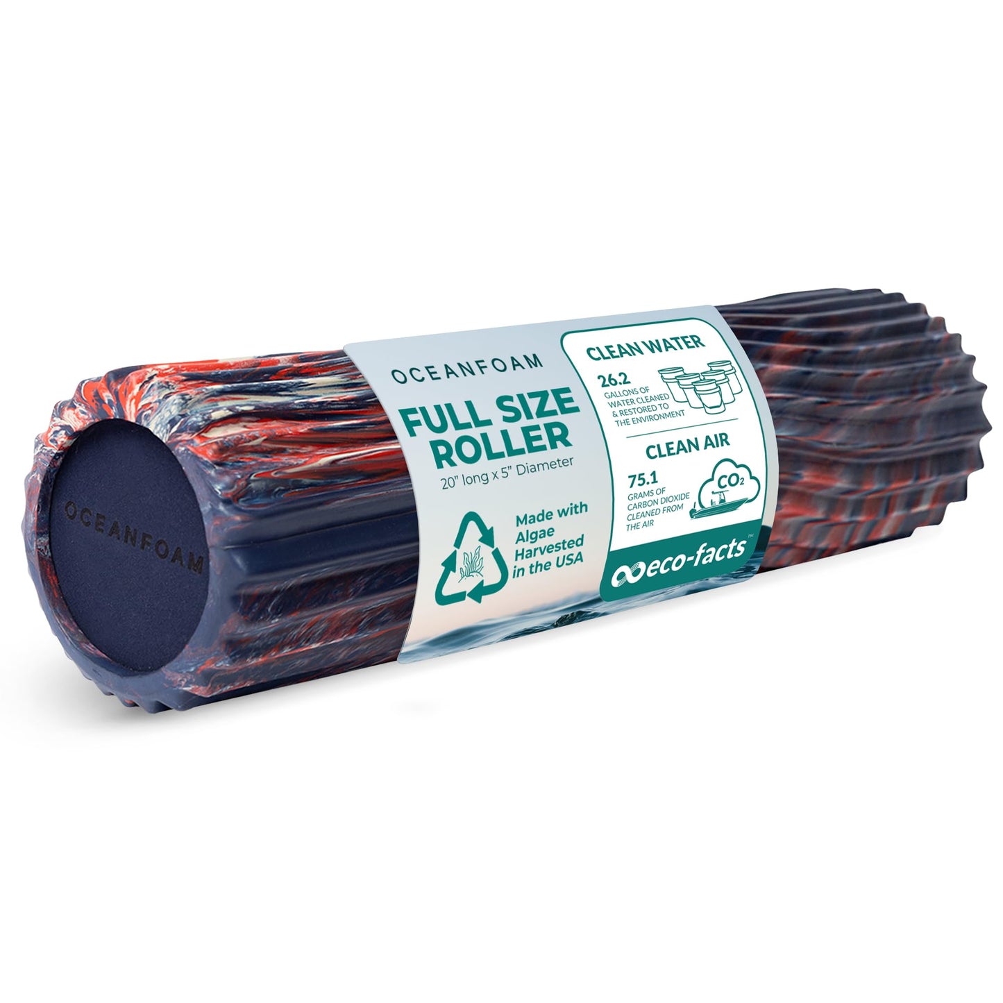 Oceanfoam Tidal Roller - Black Marbled - Muscle Massage Foam Roller for Back Pain & Stretching - Firm and Ergonomic Wide Wave Textured - Yoga, Athletics, & Wellness - Full Size, 20" x 5"