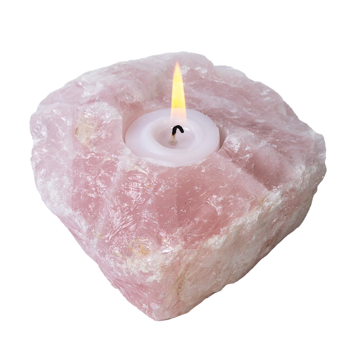 Nature’s Decorations Tealight Candle Holder - Real Rose Quartz Natural Stone Crystal Perfect for Home & Kitchen Geode Decor, and Centerpieces, Ideal as Candlestick Holder, 3 x 3 x 1.5 Inches
