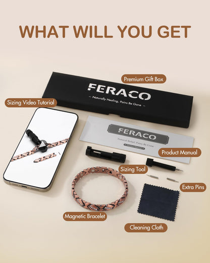 Feraco Copper Bracelet for Women 99.99% Solid Copper Magnetic Bracelets, Unique X Shape Links, Magnetic Field Therapy Jewelry Gifts (X with Crystals)