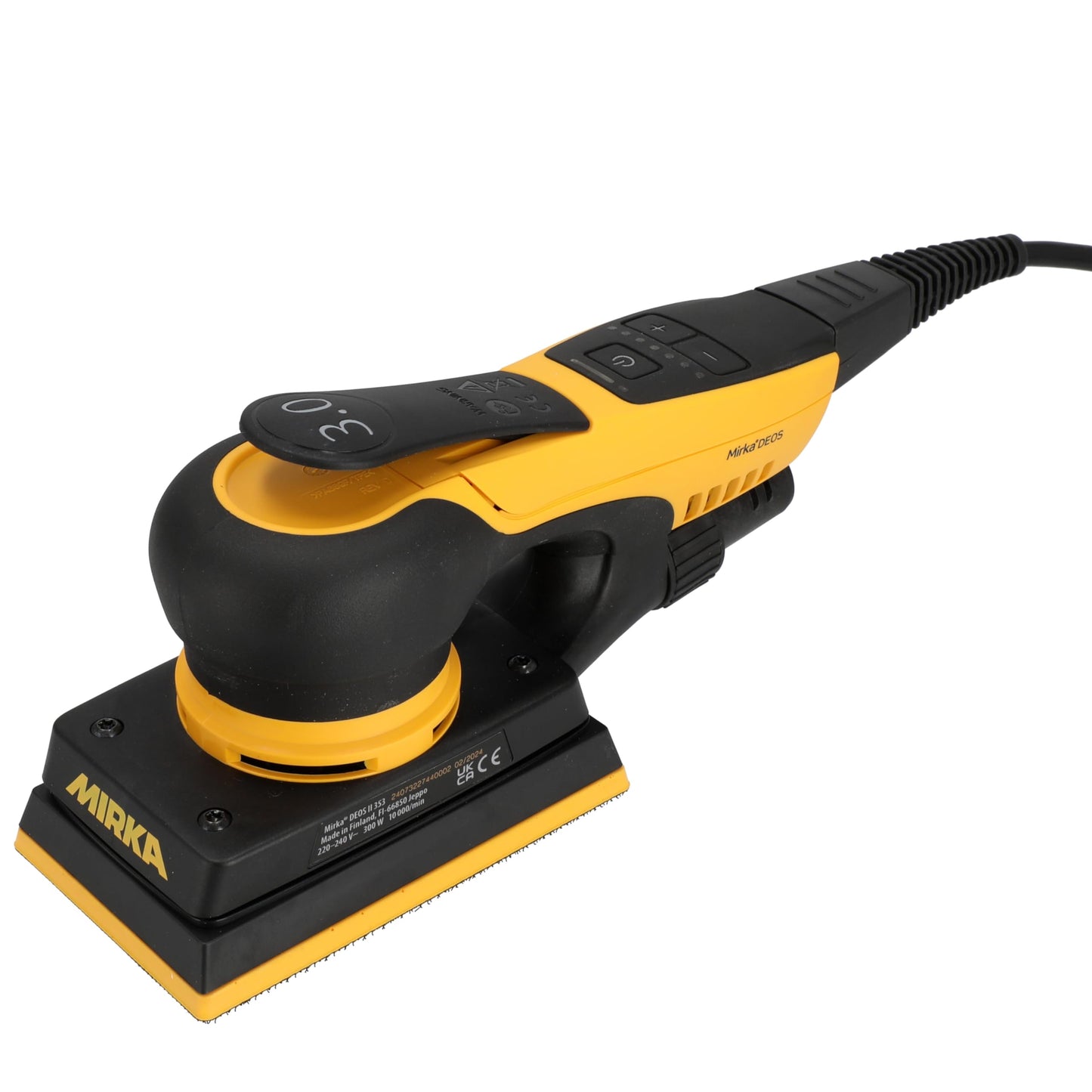 Mirka DEOS II 353X 3" x 5" Electric Orbital Sander for Woodworking & Painting – Precision 3.0 mm Orbit, 5,000–10,000 RPM Variable Speed, Low-Profile Design, Vacuum Ready, Bluetooth-Enabled