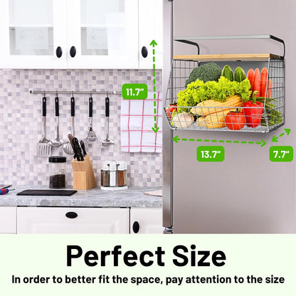 Ofiray-home Magnetic Shelf for Fridge with Wood Lid, Fruit Potato and Onion Storage Bins, Pantry Organizers & Storage, Large Container Magnetic Spice Rack for Refrigerator, Kitchen Counter, Cabinet