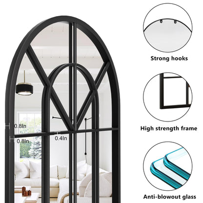 OGCAU Wall Mounted Mirror, 24"x42" Arched Wall Mirror, Arched Window Shaped Farmhouse Style with Iron Frame, Paneled Wall Decor for Bedroom, Entryway, Living Room (Black)