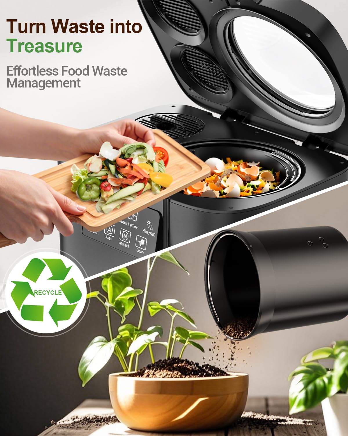 Growell 4L Electric Kitchen Composter, Countertop Compost Bin with Dual Carbon Filters, Visible Window, Auto-Clean, Quiet & Long-Life Upgraded Brushless Motor, Indoor Food Waste Composting Machine
