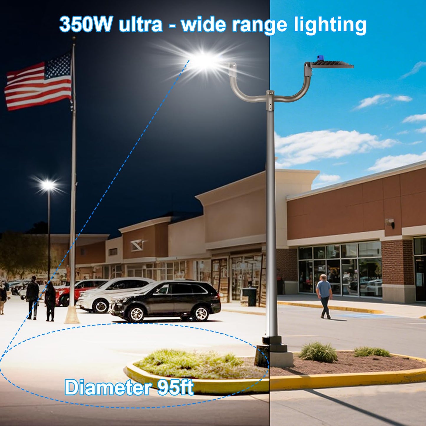 ledmo 4Pack 350W LED Parking Lot Light 52500LM IP65 5000K Commercial Street Security Light for Sport Warehouse Area with 2 Pack Double Bullhorn Bracket