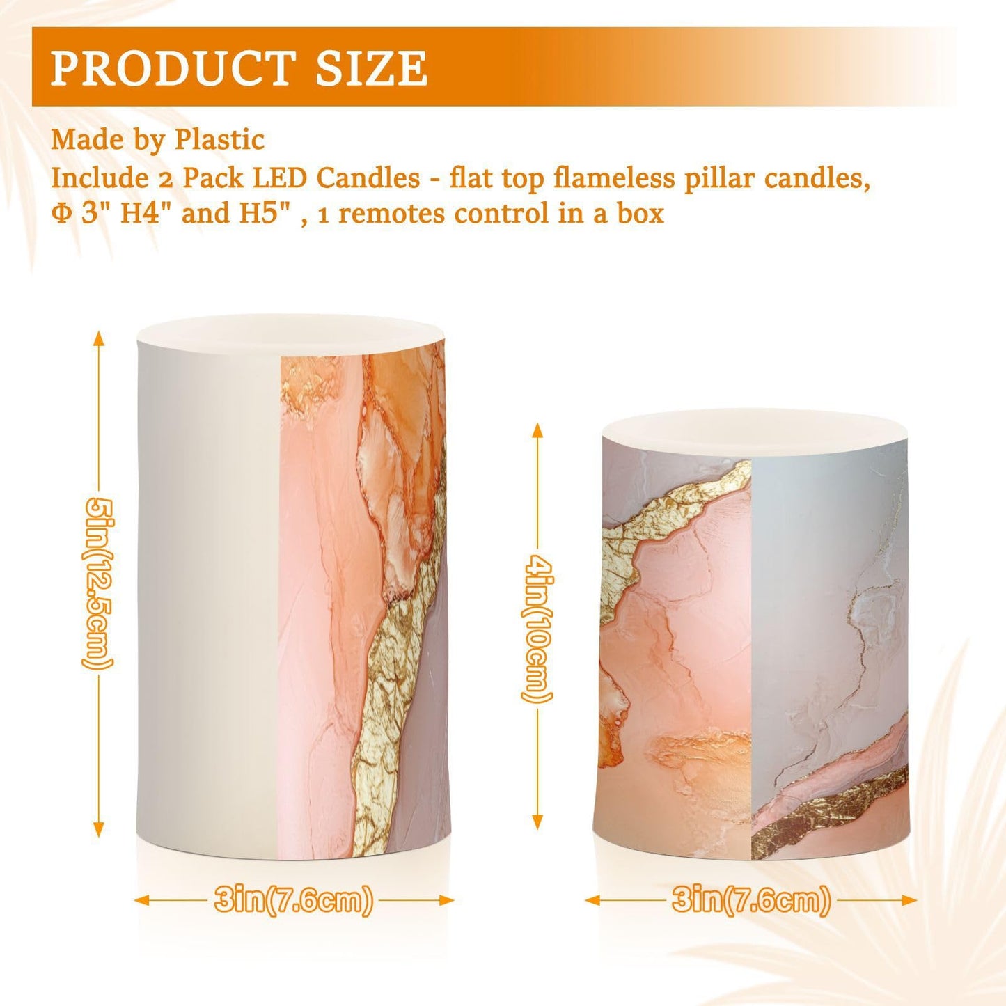 Zathe Flameless Pillar Candle Batteries Flameless Candles Set for Dining Room Table Marble Blush White