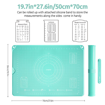 U-Taste 28"x20" Large Pastry Mat: Food-Grade Liquid Silicone Dough Rolling Baking Sheet, Non-Stick Non-Slip for Kneading, Making Pizza, Fondant, Pie with Clear Measurement and Raised Edges (Aqua Sky)