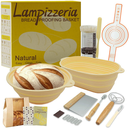 LAMPIZZERIA Silicone Proofing Basket Set Round & Oval - D'ita Collapsible Bread Banneton with Tools (Non-Stick, Easy Clean) Complete Baking Gift Kit Bread Proofing for Home Bakers
