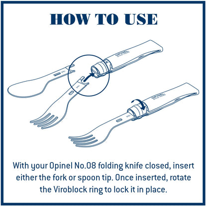Opinel Picnic+ Cutlery Insert Set for No. 8 Folding Pocket Knives, Fork and Spoon Insert, Micro Fiber Napkin, Made in France