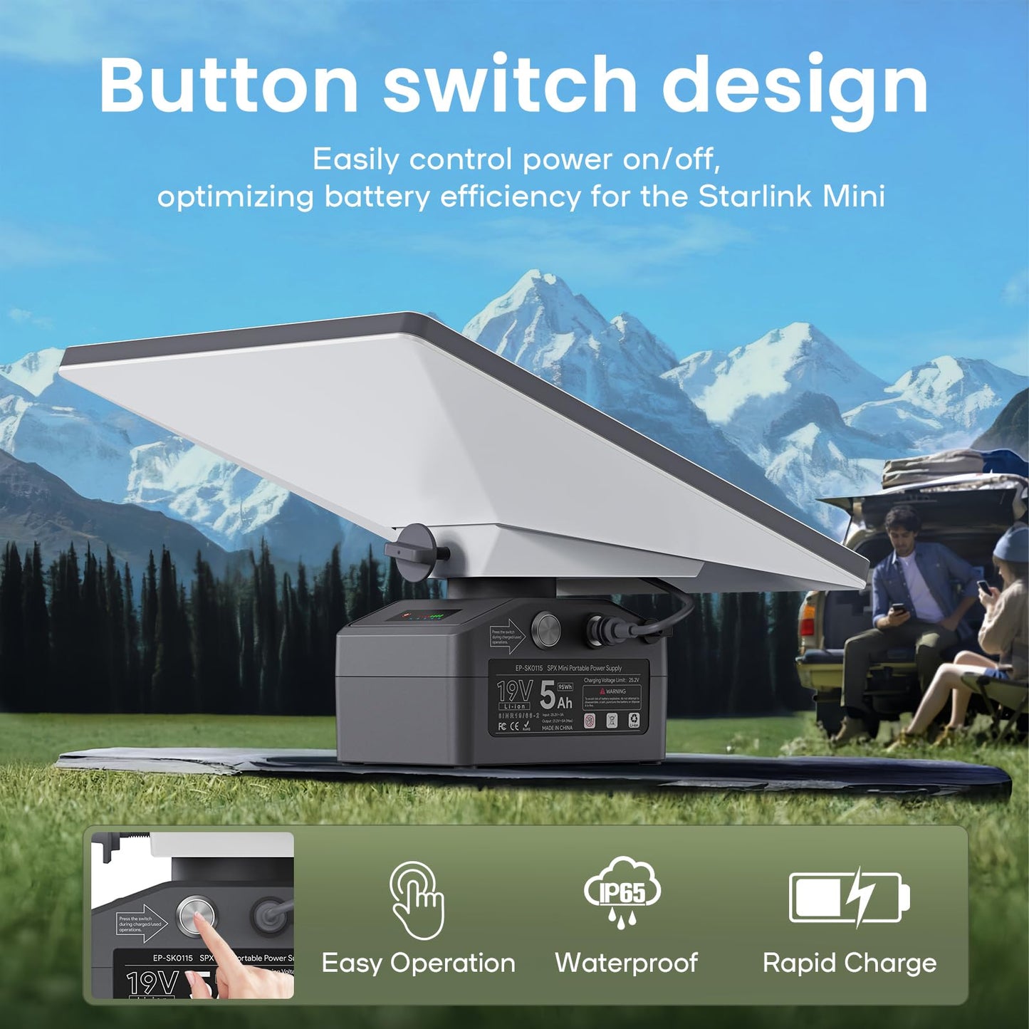 WXPSKY Starlink Mini Battery Pack, Starlink Battery 95Wh Portable Power Supply, 19V/5Ah Output, IP65 Waterproof, DC 25.2V/3A Adapter, Plug-and-Play Power Bank Compatible with Starlink Mini X