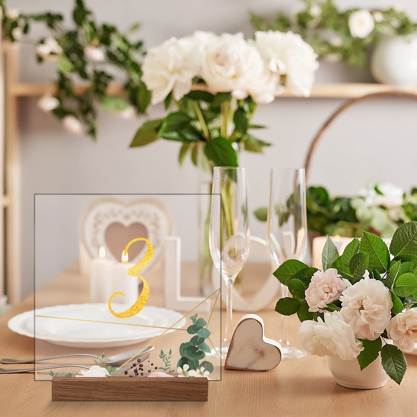 Roowest 24 Pcs Rustic Wood Table Number Holders for Wedding, 4.5'' Wooden Place Card Holders for 5x7 Table Numbers, Menu and Sign Stands for Wedding Reception Party Decor