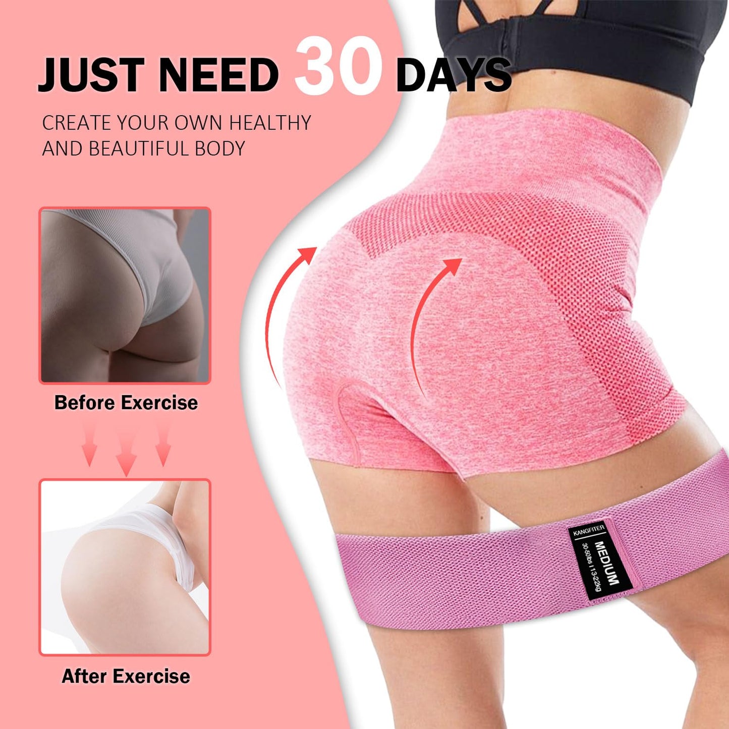 KANGFITER Large Fabric Resistance Bands for Working Out, Loop Exercise Bands for Booty Leg, Butt, Glutes, Stretch Workout Bands for Women & Men, Hip Elastic Bands for Home Gym Fitness, Yoga, Pilates