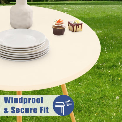 Moosfor Round Spandex Tablecloth, Elastic Fitted Waterproof Tablecloths for 57"-68" Tables, Stretch Washable Picnic Table Cover for Camping, Dining, Indoor and Outdoor, Beige