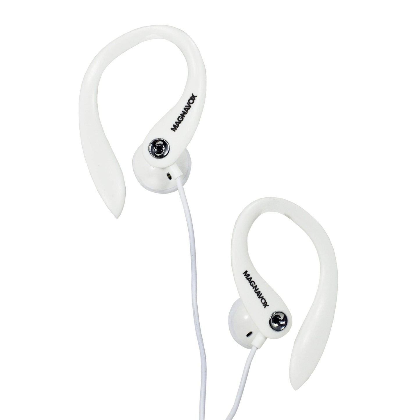 Magnavox MHP4854-WH Earhook Earbuds with Microphone - Available in Black & White - Durable Rubberized Cable