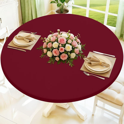 Moosfor Round Spandex Tablecloth, Elastic Fitted Waterproof Tablecloths for 45"-56" Tables, Stretch Washable Picnic Table Cover for Camping, Dining, Indoor and Outdoor, Wine Red