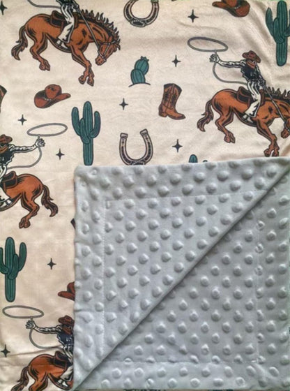 Baby Blanket for Boys Girls Super Soft Double Layer Minky with Dotted Backing Cute Cow Crib Receiving Blanket Bed Throws for Newborns Nursery Stroller Toddler 30 x 40 Inch (Western Cowboy)