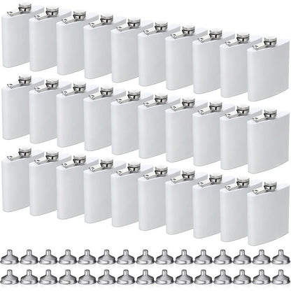 Hoolerry 30 Pieces Hip Flasks Set Stainless Steel Liquor Flask with Funnel Metal Leak Proof Flask Pocket Whiskey Flasks for Men Women Bridesmaid Wedding Party Supplies (6 oz,White)