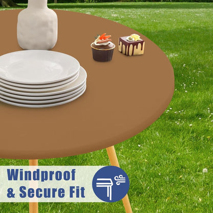 Moosfor Round Spandex Tablecloth, Elastic Fitted Waterproof Tablecloths for 18"-24" Tables, Stretch Washable Picnic Table Cover for Camping, Dining, Indoor and Outdoor,Brown