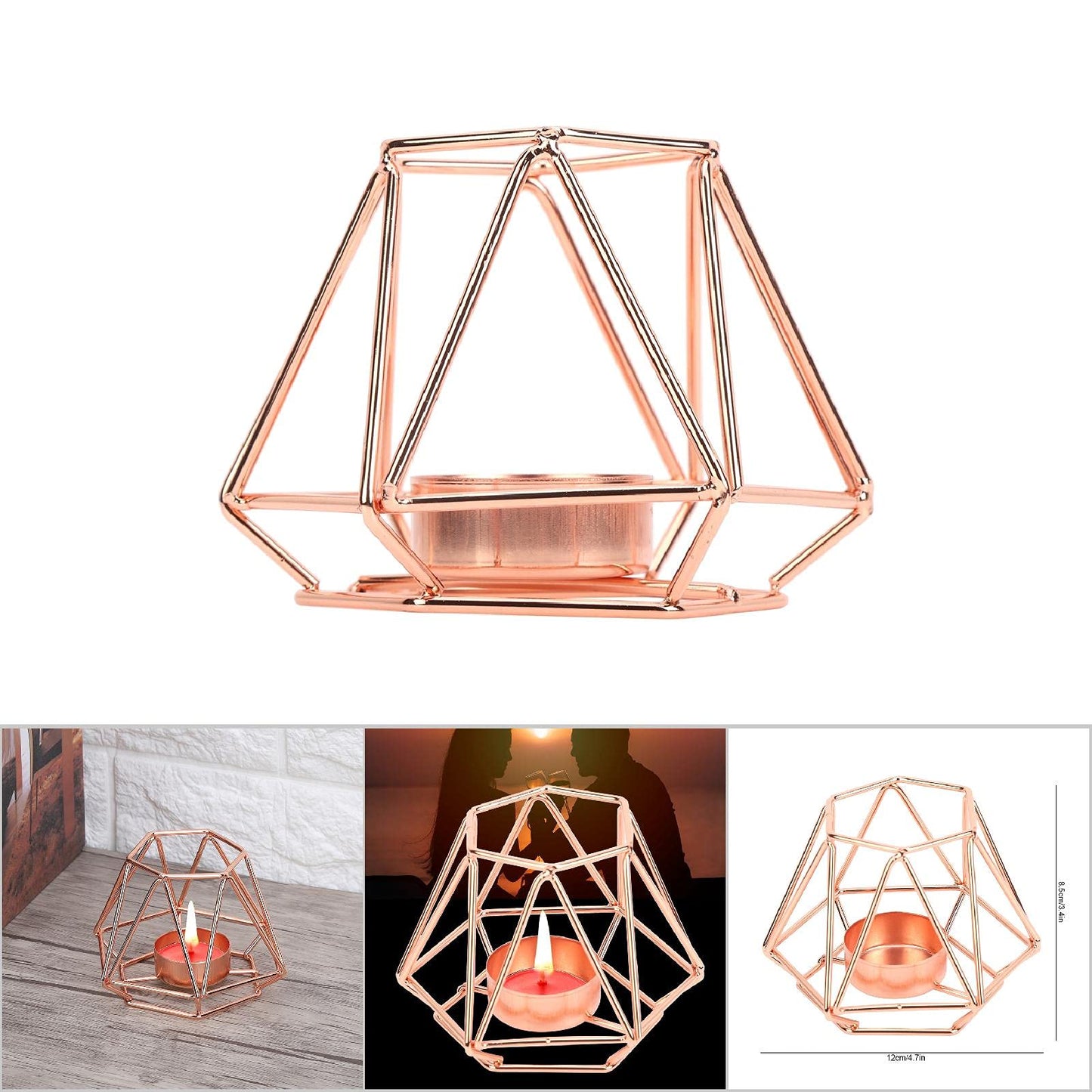 Geometric Tealight Candle Holders | Gold Hollow - Out Design for Table Decor/Wedding Centerpiece/Party | Nordic Style Iron Candlestick, 4.7x3.4 inch