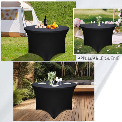 4 Pack Black 72-Inch Diameter x 30-Inch High Round Spandex Tablecloth for 6FT Round Tables|Fitted Stretch Tablecloth with Foot Bag for Party, Wedding, Birthday, Banquet, Vendor Stand
