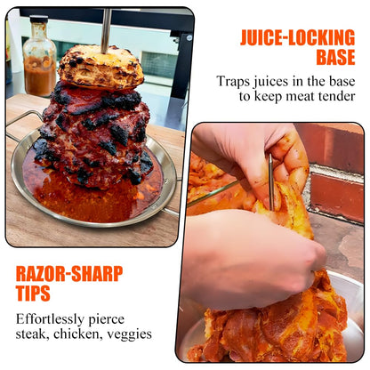 Vertical Skewer Pan Stainless Steel Gyro Pan Spit Shawarma Stand for oven, Al Pastor Skewer for Grill, El Pastor Hack for Tacos Al Pastor Chicken, Brazilian, with 8",10",12" stick