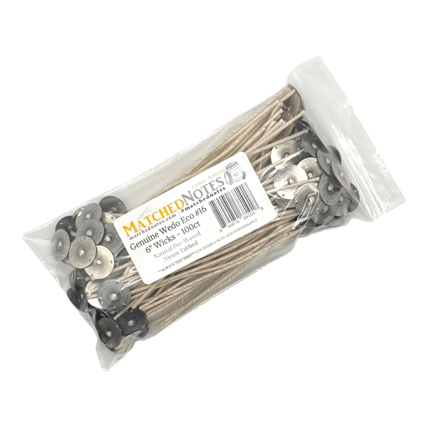 100ct Genuine Eco 16 Candle Wicks - 6" Length - 20mm Wick Tab - Natural Wax Coating - Top Selling Wick