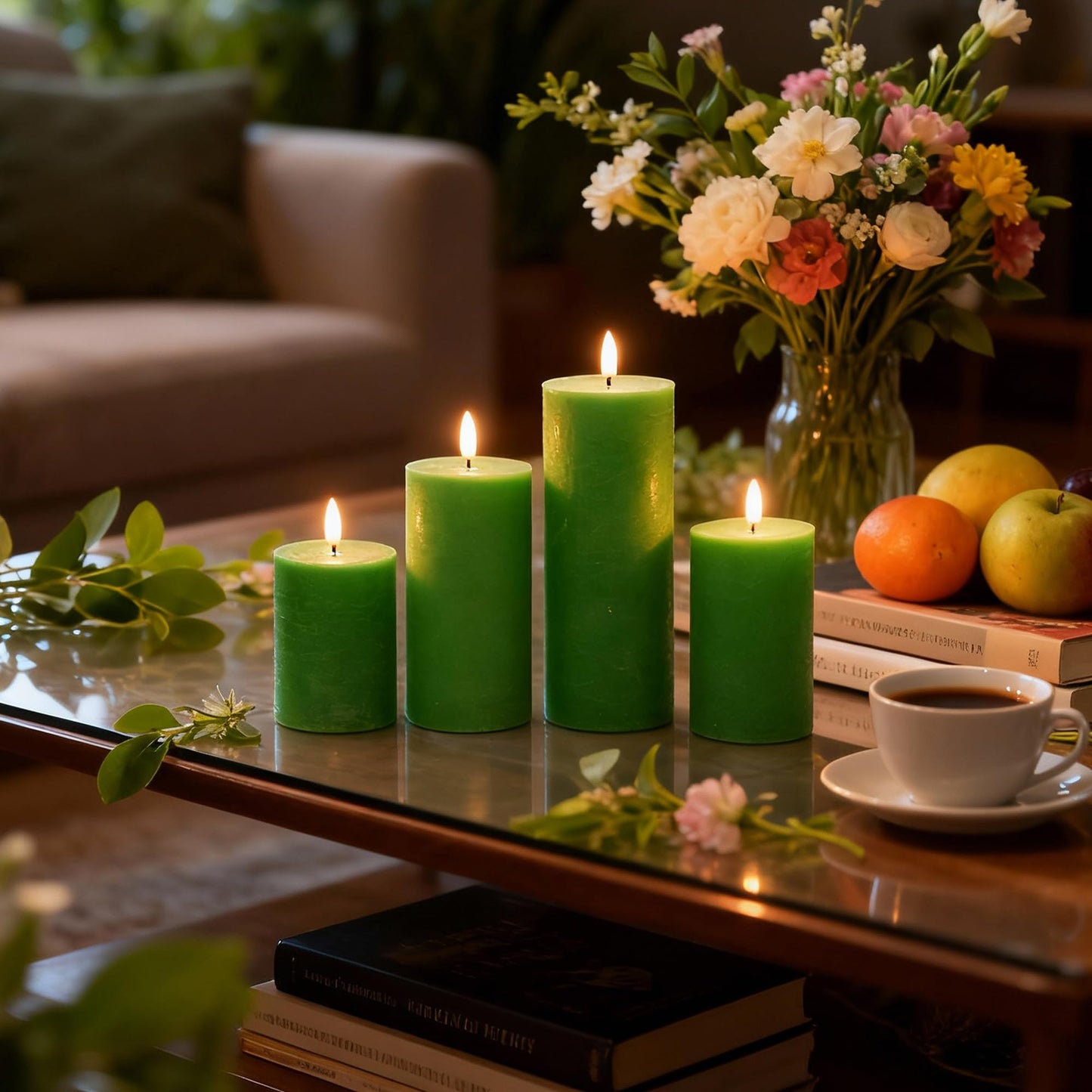 LUSHARBOR Green Flameless Candles, 4 Pack Battery Operated Candles for St. Patrick’s Day, Real Wax LED Fake Candles for Spring Decor Party Centerpiece Green