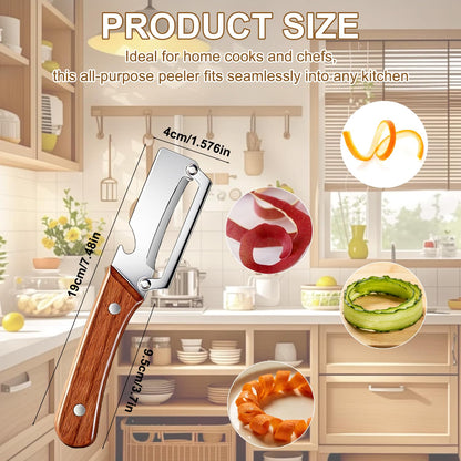 2pcs Premium Vegetable Peeler with Wooden Handle and Bottle Opener, Stainless Steel Blade Peelers for Kitchen Tool for Fruit Apple Potato Pumpkin Papaya