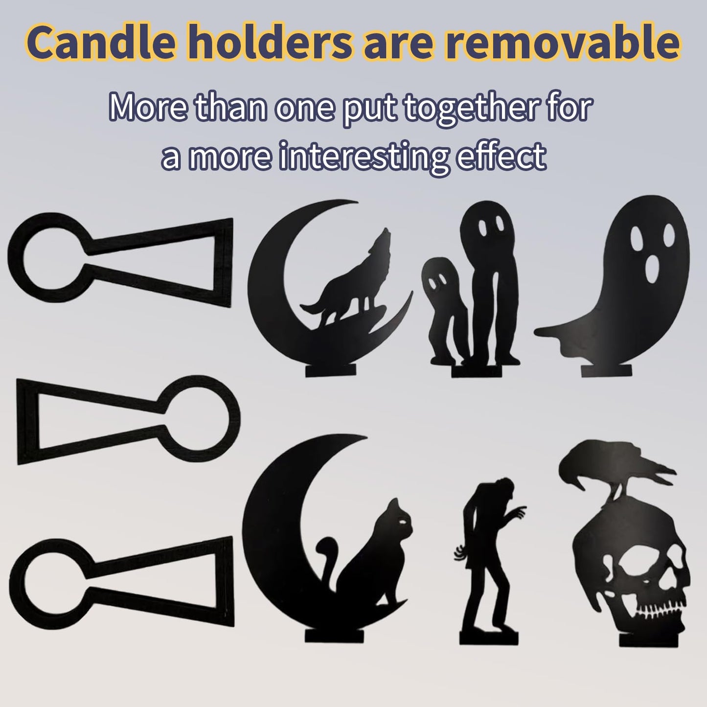 Halloween Candle Holder Spooky Ghost Tealight Shadow Caster Decorations Skeletons Black Metal Desk Candlestick Holder Ornament for Home Party,Scary Candle Stands Table Decor (Shadow Man)