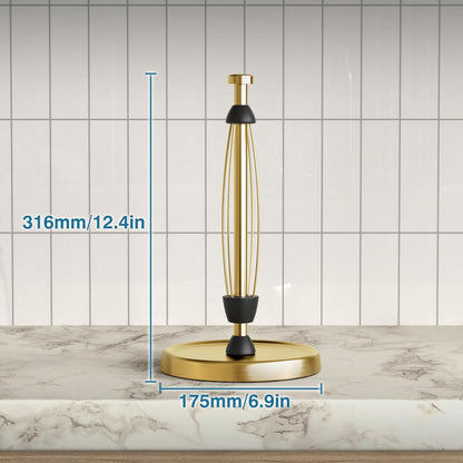 Paper Towel Holder Countertop, Gold Kitchen Accessories Decor, Stainless Steel, Weighted Base, Gold, Paper Towel Roll Holder Stand with Ratchet Mechanism for Kitchen Bathroom Farmhouse Essentials