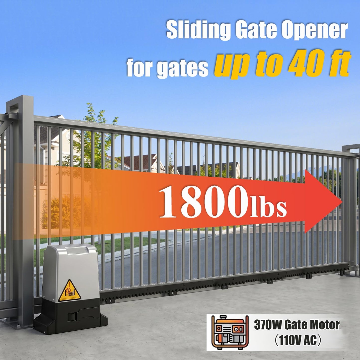 1800Lbs Heavy Duty Sliding Gate Opener, AC Gate Motor with 19.6ft Nylon Rack, DIY No Welding Installation, 4 Remotes & IR Sensor, Electric Gate Motor for Driveway