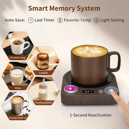 VOBAGA Coffee Mug Warmer with Smart Memory System & 9-Temperature Setting, Coffee Cup Warmer with Customize Timer & Precise Minute Timing, Suitable for Work, Reading, Sleeping
