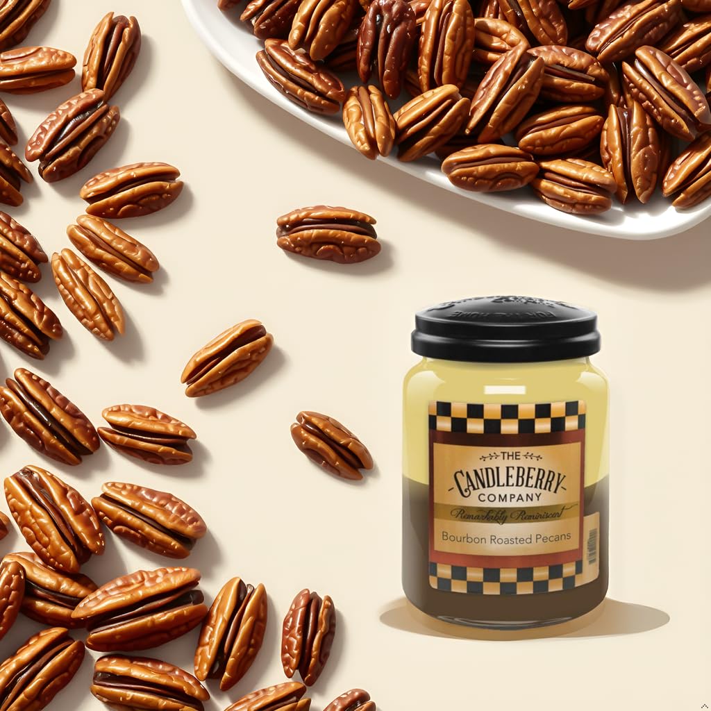 Candleberry Candles | Strong Fragrances for Home | Hand Poured in The USA | Highly Scented | 135 Hour Burn Time | Large Jar (Bourbon Roasted Pecans)