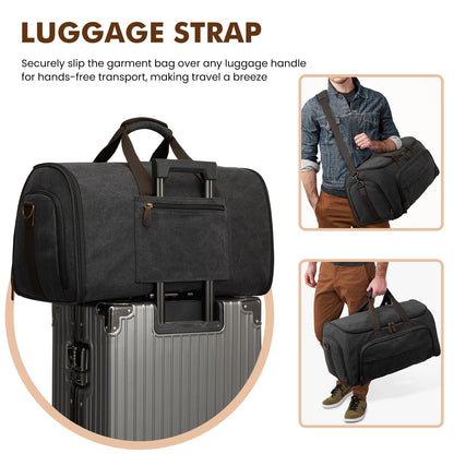 S-ZONE Carry On Garment Bag for Travel Convertible Garment Duffle Bag Suit Bags for Men Women Travel 2 in 1 Hanging Suitcase Business Travel Bag with Toiletry Bag, Black, 50l