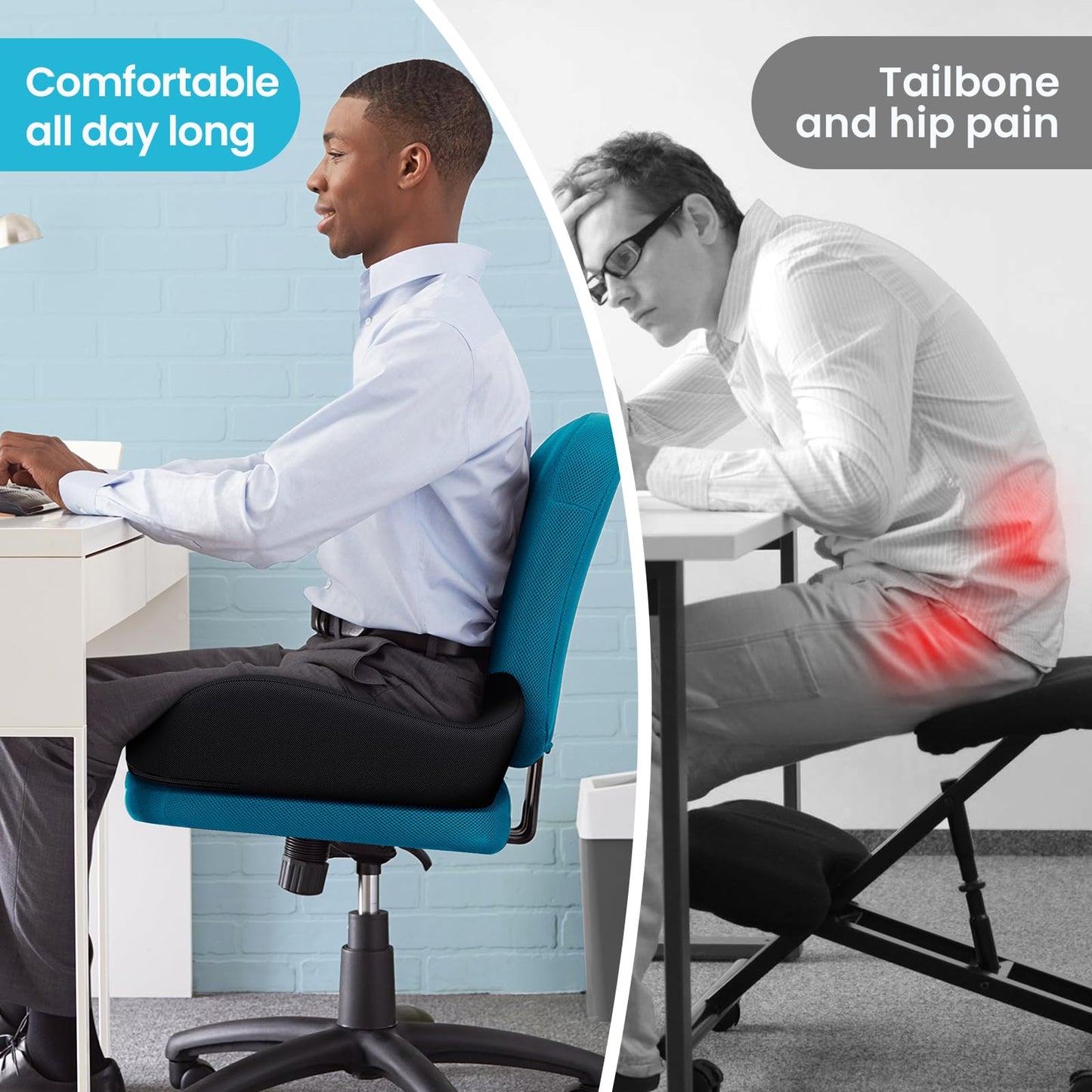 Benazcap Seat Cushion, Memory Foam Cushions for Office Chair - Ergonomic Chair Cushions for Tailbone Pain Relief, Sciatica & Back Support, Office Chair Cushion & Car Seat Cushion