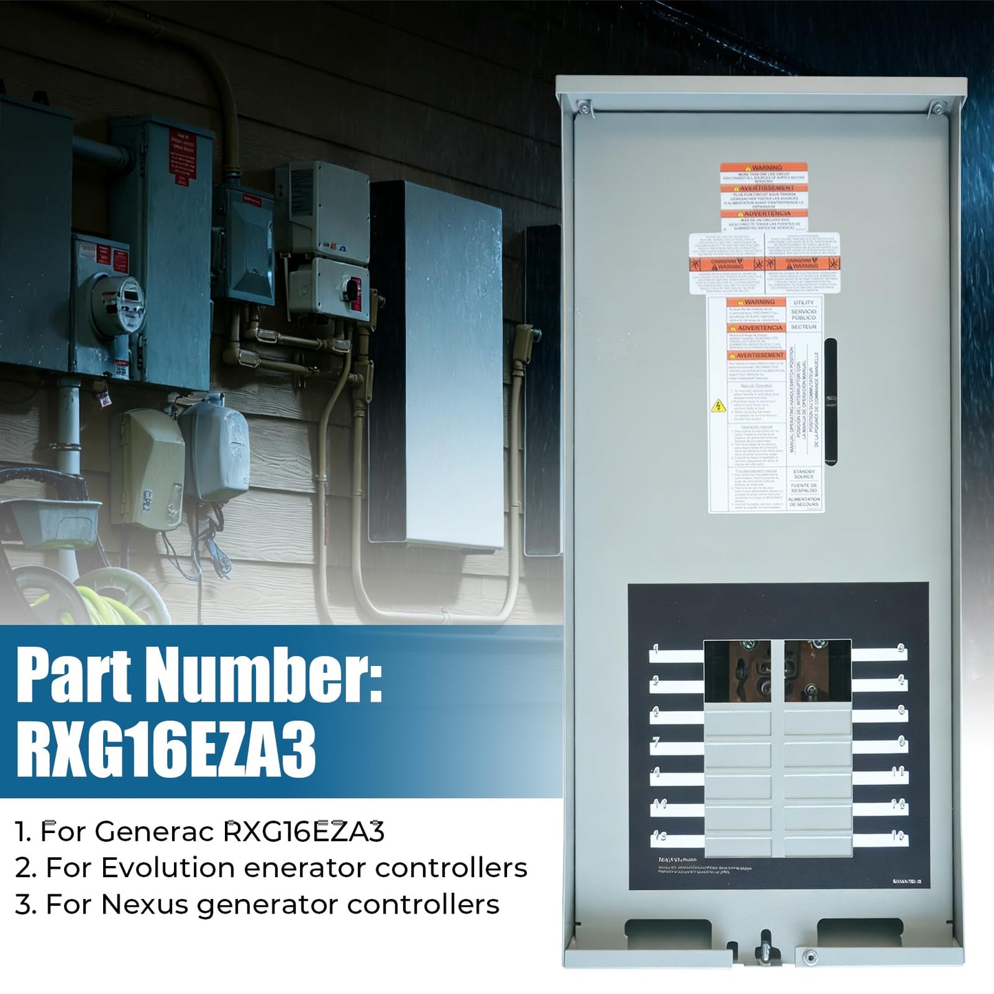 100 Amp Automatic Transfer Switch for Generac RXG16EZA3, 16-Circuit ATS with NEMA 3R Aluminum Enclosure & Integrated Load Center, Indoor Outdoor Use for Essential Circuit Backup