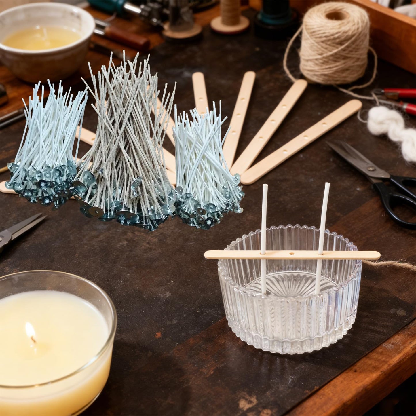 Candle Wicks for Candle Making, 200Pcs 6 Inch + 100Pcs 8 Inch Pre-Waxed Cotton Candle Wicks Kit with 300Pcs Wick Stickers, 20Pcs Candle Wick Holders & Clips, Candle Making Supplies for DIY Candles