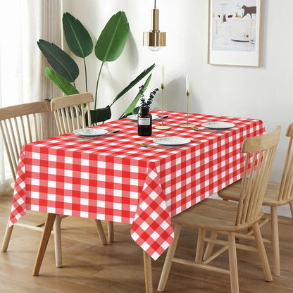 QIKSION Red Gingham Tablecloth Disposable 12 Pack, 54 x 108 Inch Red and White Checkered Table Cloth for Picnic, Outdoor BBQ Decorations, Birthday Party Supplies, Rectangle, Plastic Table Cover