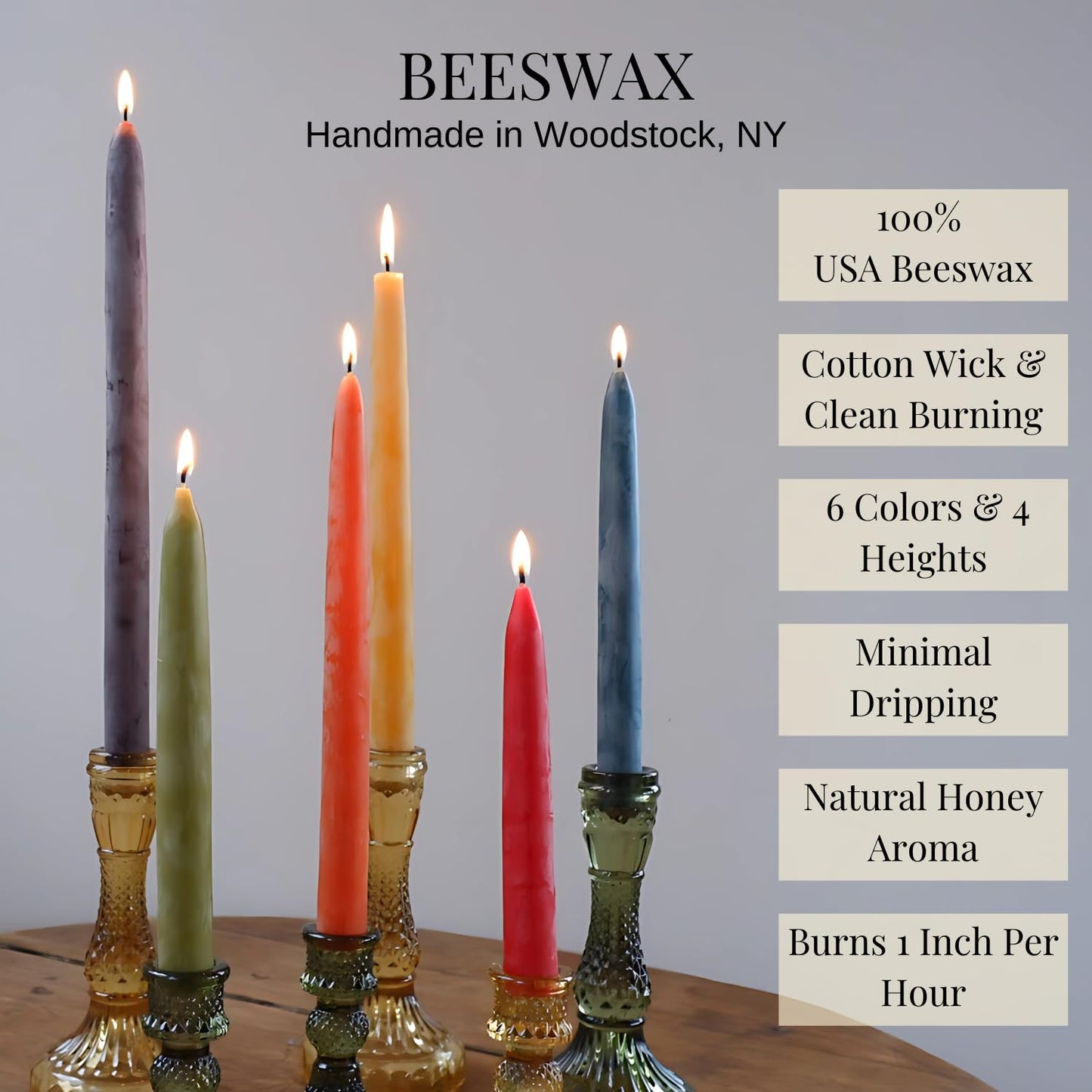Candlestock Beeswax Taper Candles – Standard 7/8" Diameter, Pure 100% Natural USA Beeswax, Cotton Wick, Dripless, Long-Burning, Handmade in Woodstock, NY- 12 Inches - 1 Pair (2 Candles) - Rose Red