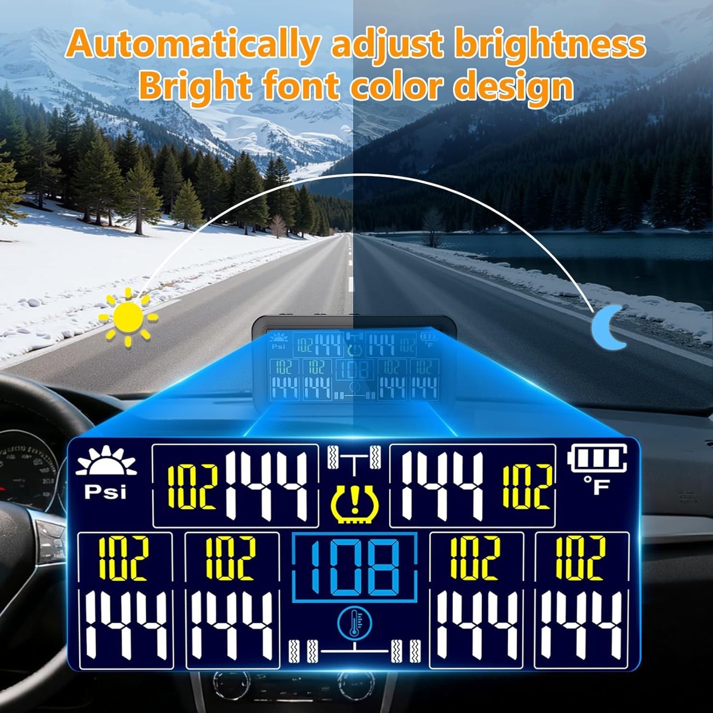 GEARGO 𝟐𝟎𝟐𝟔 𝐔𝐩𝐠𝐫𝐚𝐝𝐞𝐝 Tire Pressure Monitoring System, TPMS with Solar & USB-C Dual Charging, 4 External Sensors (0–99 PSI), 6 Alarm Modes, Color LCD Display for RV/Trailer/Truck/SUV