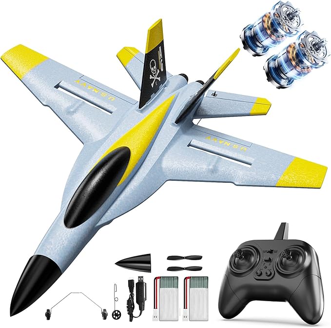 DEERC F18 4 Channel RC Plane for Adults Remote Control Airplane Fighter Jet2.4GHz 6-axis Gyro Stabilizer RTF Hobby Glider Aircraft Plane with 2 Batteries Easy to Fly for Adults Boys